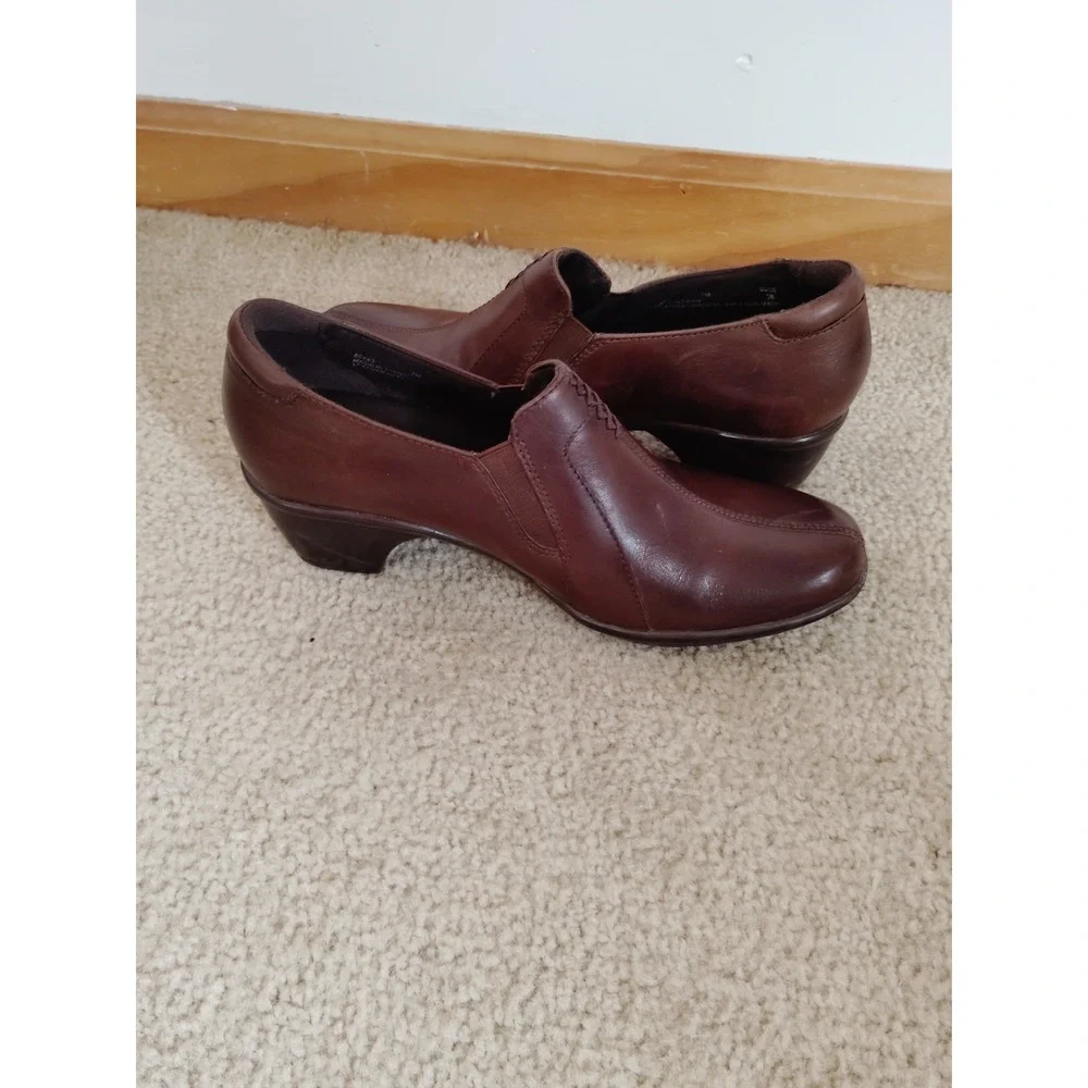 Clarks Unstructured Un.Loop‎ 80443 Women 7 Brown Leather Slip‑On Comfort Shoes
